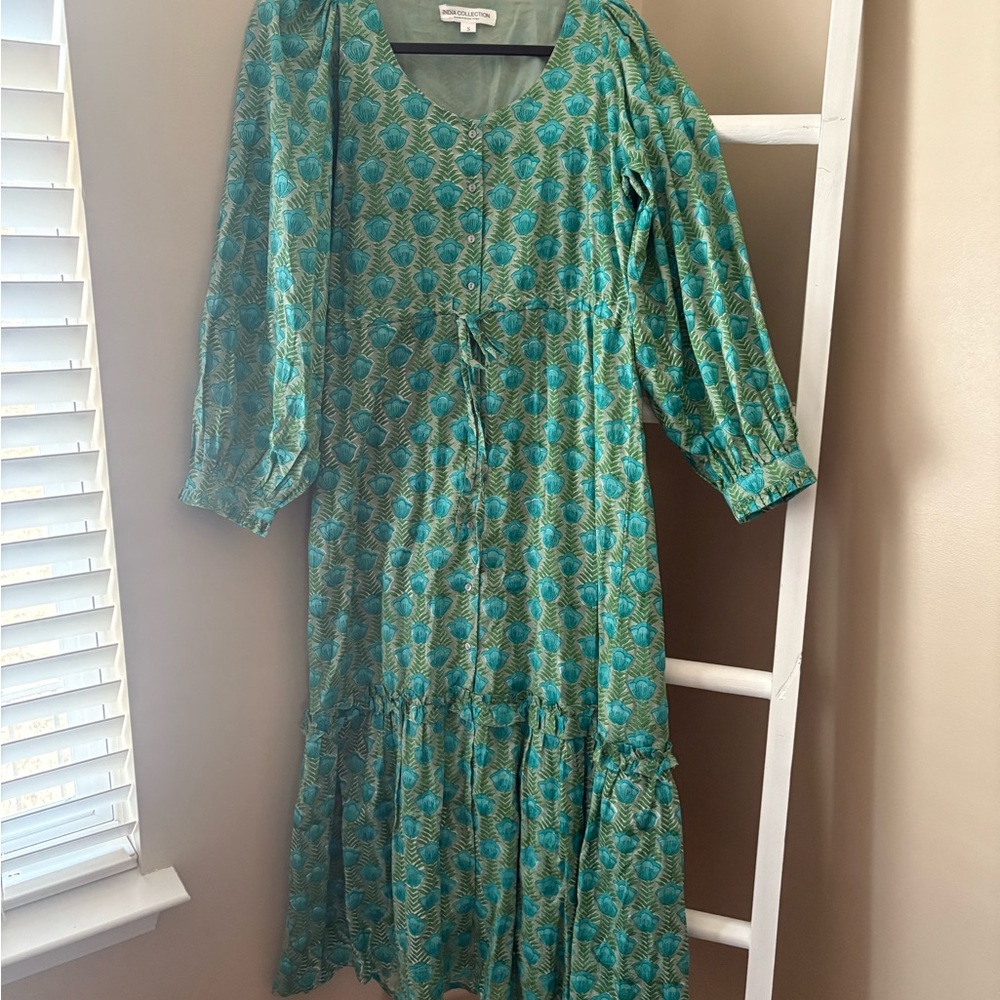 Emerson Fry Teal and Blue Long Sleeve Dress